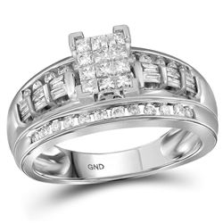 1/2 CTW Princess Diamond Cluster Bridal Wedding Engagement Ring 14kt White Gold - REF-41M9A