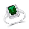 Image 1 : 1 & 3/4 CTW Emerald Lab-Created Emerald Solitaire Ring 10kt White Gold - REF-18M3A