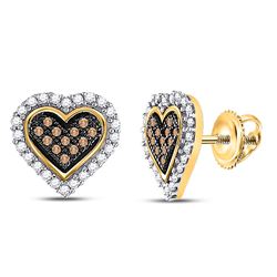 1/4 CTW Round Brown Diamond Heart Cluster Earrings 10kt Yellow Gold - REF-15A5N