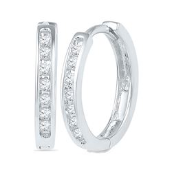 1/6 CTW Round Channel-set Diamond Single Row Hoop Earrings 10kt White Gold - REF-16K8R