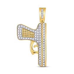 5/8 CTW Mens Round Diamond Handgun Pistol Charm Pendant 10kt Yellow Gold - REF-47M9A