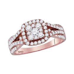 1 CTW Round Diamond Square Cluster Bridal Wedding Engagement Ring 14kt Rose Gold - REF-83T9K