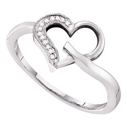 1/20 CTW Round Diamond Heart Outline Ring 10kt White Gold - REF-8Y4X