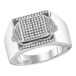 1/3 CTW Mens Round Diamond Elevated Square Cluster Ring 10kt White Gold - REF-35A9N