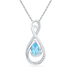3/4 CTW Oval Lab-Created Blue Topaz Solitaire Diamond Teardrop Pendant 10kt White Gold - REF-16M8A