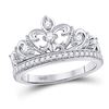 Image 1 : 1/3 CTW Round Diamond Fleur-de-lis Crown Ring 10kt White Gold - REF-39M3A