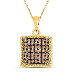 1/2 CTW Round Brown Diamond Square Pendant 10kt Yellow Gold - REF-18K3R