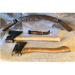 VINTAGE TOOLS - AXE, HATCHET, DRAW KNIVES