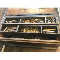 LARGE WOODEN TOOL CHEST W / CONTENTS