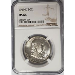 1949-D 50C Franklin Half Dollar NGC MS64