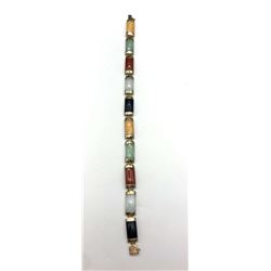 10K BRACELET W MULTIPLE STONE PANELS