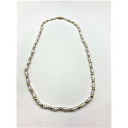 14K RICE PEARL NECKLACE W GOLD BEADS