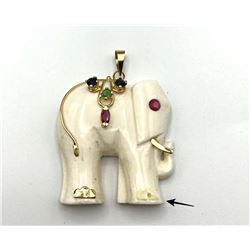 14K WHITE ELEPHANT PENDANT W STONES