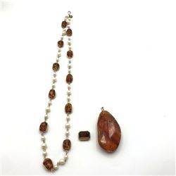 BROWNISH STONE LOT NECKLACE 2 PENDANTS