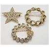 Image 2 : 3-GOLD TONED BROOCHES (2)W/RHINESTONES