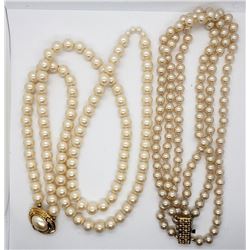 2-VINTAGE PEARL-LIKE LAYERED NECKLACES