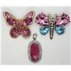Image 1 : 2-PINK BUTTERFLY RHINESTONE BROOCHES PLUS