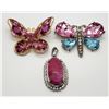 Image 2 : 2-PINK BUTTERFLY RHINESTONE BROOCHES PLUS