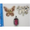 Image 3 : 2-PINK BUTTERFLY RHINESTONE BROOCHES PLUS
