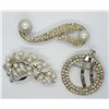 Image 1 : 3-VINTAGE SILVER TONED BROOCHES WITH FAUX