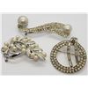 Image 2 : 3-VINTAGE SILVER TONED BROOCHES WITH FAUX