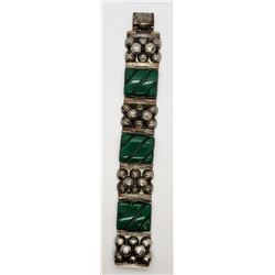 SILVER MEXICO PANEL BRACELET w/JADE