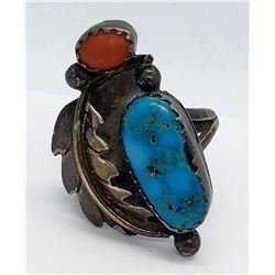 NATIVE AMERICAN TURQUOISE / CORAL RING