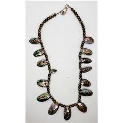 VINTAGE STERLNG BEADED NECKLACE WITH ABILONE