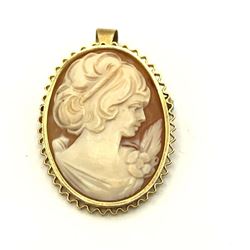 14K GOLD CAMEO BROOCH PENDANT
