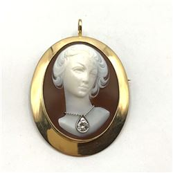 14K CAMEO BROOCH / PENDANT / DIAMOND