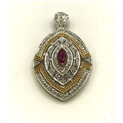 10K DIAMOND PENDANT W GARNET STONE
