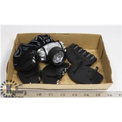 LOT OF NEW 5 CAP LIGHTS AND ONE HEAD LED LAMP,WORK