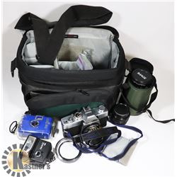 GREEN CAMERA PAG WITH PENTAX LENS, MINOLTA FILM