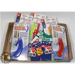 FLAT OF SPIRAL KEY HOLDERS, KEY TURNERS, AND MORE