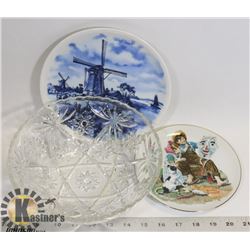 CRYSTAL SALAD BOWL,DELFT PLATE,NORMAN ROCKWELL