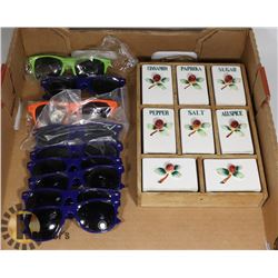 9 PAIRS OF NEW SUNGLASS & A SPICE RACK 7 X 10