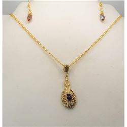 11)  GOLD TONE RED AMBER ENAMEL