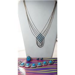 21)  SUITE OF SILVER TONE AND TURQUOISE