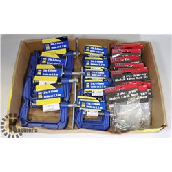 FLAT OF NEW 3" AND 2" C- CLAMPS, AND 3PC 3/16"