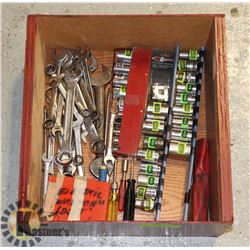 TRAY FULL OF TOOLS SOCKETS, WRENCHES