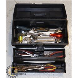 TOOL BOX WITH TOOLS CRESCENT WRENCHES, SCREW