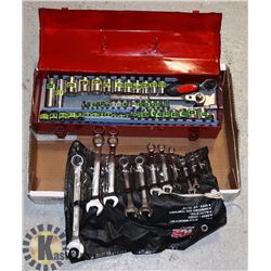 60+ PIECE RATCHET SET IN RED TOOL BOX