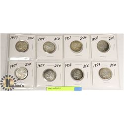 SET OF 8 CDN QUARTERS 1947-1959