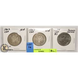 SET OF 3 COINS 2 - .50 CENT 1962, 1963 AND