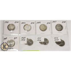 SET OF 11 CDN QUARTERS 1941-1974