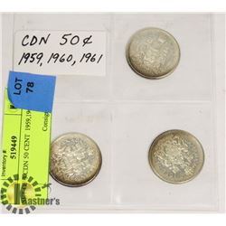 SET OF 3 CDN 50 CENT  1959,1960,1961
