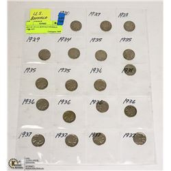 SET OF 19 U.S. BUFFALO NICKELS 1920-1937