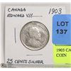 Image 1 : 1903 CANADIAN SILVER 25 CENT COIN