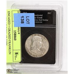 ENCASED + GRADED FRANKLIN SILVER 1/2 DOLLAR COIN