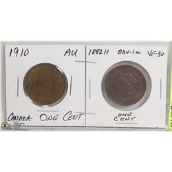 1910 EDWARD CENT & 1882 - VICTORIA CENT